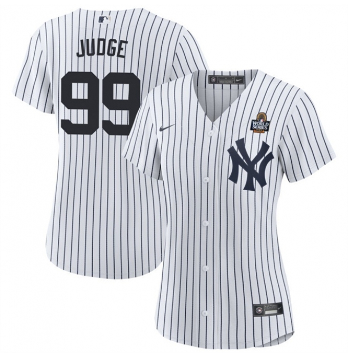 Women's New York Yankees #99 Aaron Judge White 2024 World Series With Name Cool Base Stitched Baseball Jersey(Run Small)