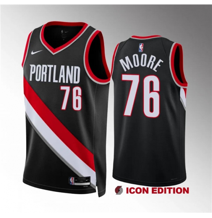 Men's Portland Trail Blazers #76 Taze Moore Black Icon Edition Stitched Basketball Jersey