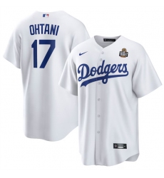 Men's Los Angeles Dodgers #17 Shohei Ohtani White 2024 World Series Cool Base Stitched Baseball Jersey