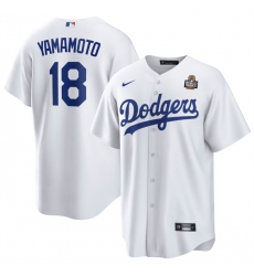 Men's Los Angeles Dodgers #18 Yoshinobu Yamamoto White 2024 World Series Cool Base Stitched Baseball Jersey