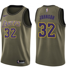 Men's Nike Los Angeles Lakers #32 Magic Johnson Swingman Green Salute to Service NBA Jersey