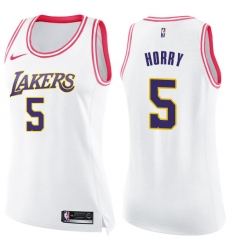 Women's Nike Los Angeles Lakers #5 Robert Horry Swingman White/Pink Fashion NBA Jersey