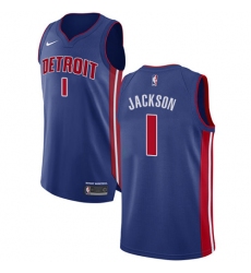 Women's Nike Detroit Pistons #1 Reggie Jackson Authentic Royal Blue Road NBA Jersey - Icon Edition