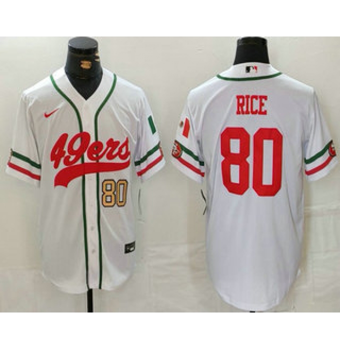 Men's San Francisco 49ers #80 Jerry Rice Number White Mexico Cool Base Stitched Baseball Jersey