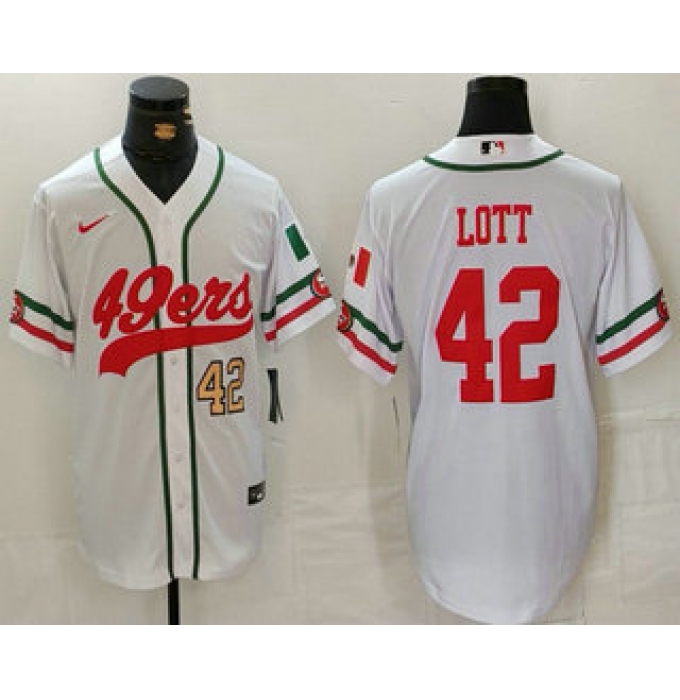 Men's San Francisco 49ers #42 Ronnie Lott Number White Mexico Cool Base Stitched Baseball Jersey