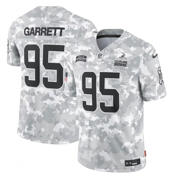 Men's Cleveland Browns #95 Myles Garrett 2024 Arctic Camo Salute To Service Limited Stitched Football Jersey