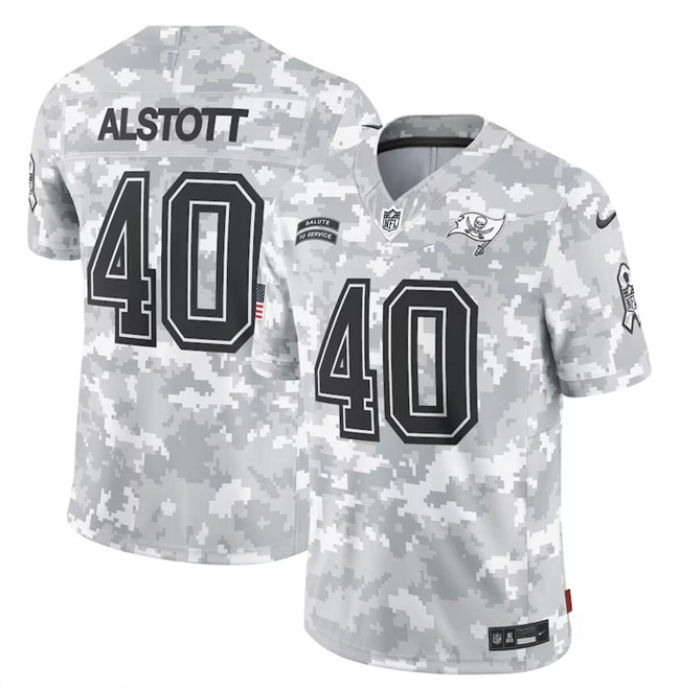 Men's Tampa Bay Buccaneers #40 Mike Alstott 2024 Arctic Camo Salute To Service Limited Stitched Football Jersey