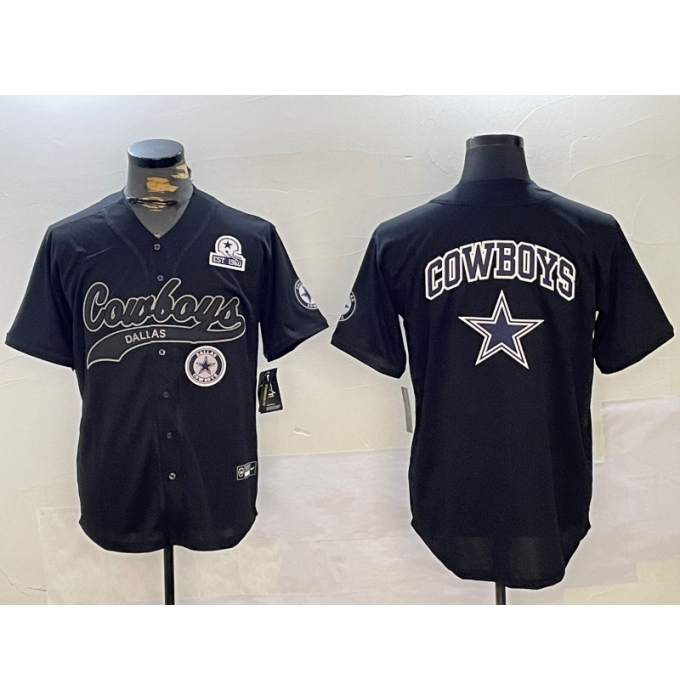 Men's Dallas Cowboys Team Big Logo Black With Cool Base Stitched Baseball Jersey