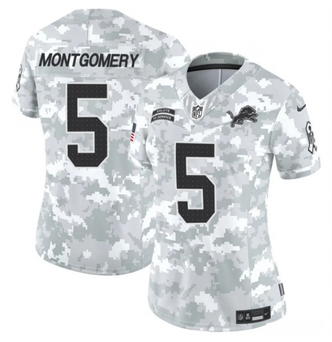 Women's Detroit Lions #5 David Montgomery 2024 F.U.S.E Arctic Camo Salute To Service Limited Stitched Jersey(Run Small)