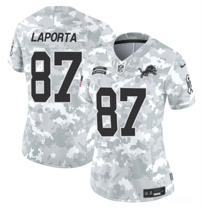 Women's Detroit Lions #87 Sam LaPorta 2024 F.U.S.E Arctic Camo Salute To Service Limited Stitched Jersey(Run Small)