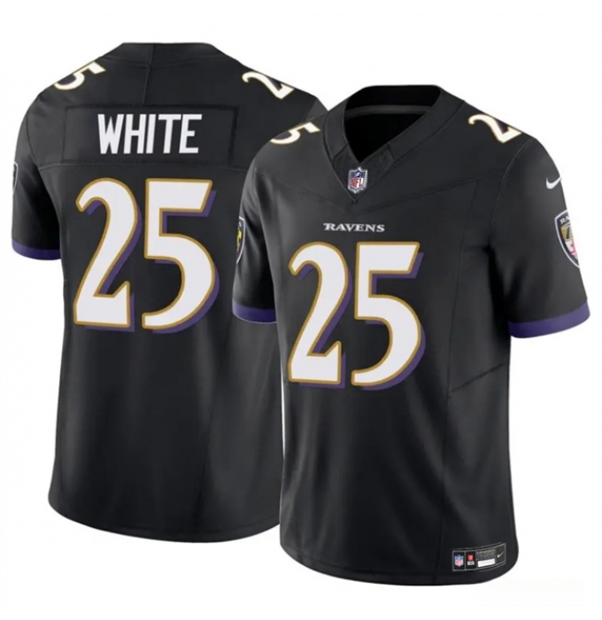 Men's Baltimore Ravens #25 Tre'Davious White Black 2023 F.U.S.E Vapor Limited Football Jersey