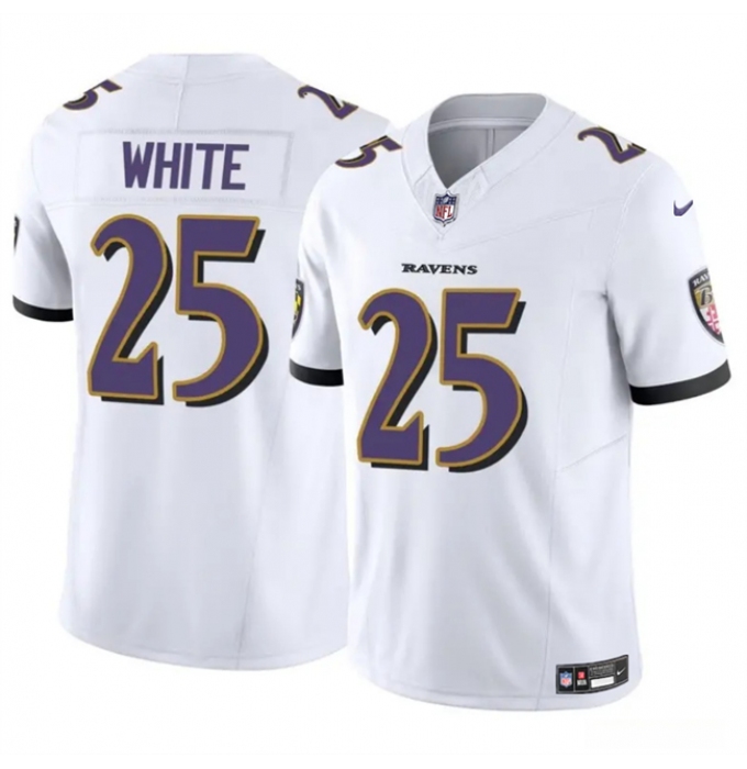 Men's Baltimore Ravens #25 Tre'Davious White White 2023 F.U.S.E Vapor Limited Football Jersey