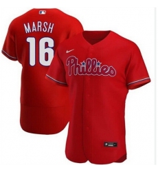 Men Philadelphia Phillies #16 Brandon Marsh Red Flex Base Stitched Baseball Jersey