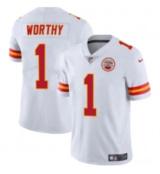 Men’s Kansas City Chiefs #1 Xavier Worthy White Vapor Untouchable Limited Stitched Football Jersey