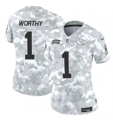 Women's Kansas City Chiefs #1 Xavier Worthy 2024 F.U.S.E Arctic Camo Salute To Service Limited Stitched Football Jersey(Run Small)